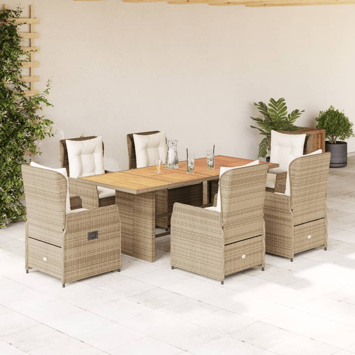 7-delige Tuinset met kussens poly rattan beige