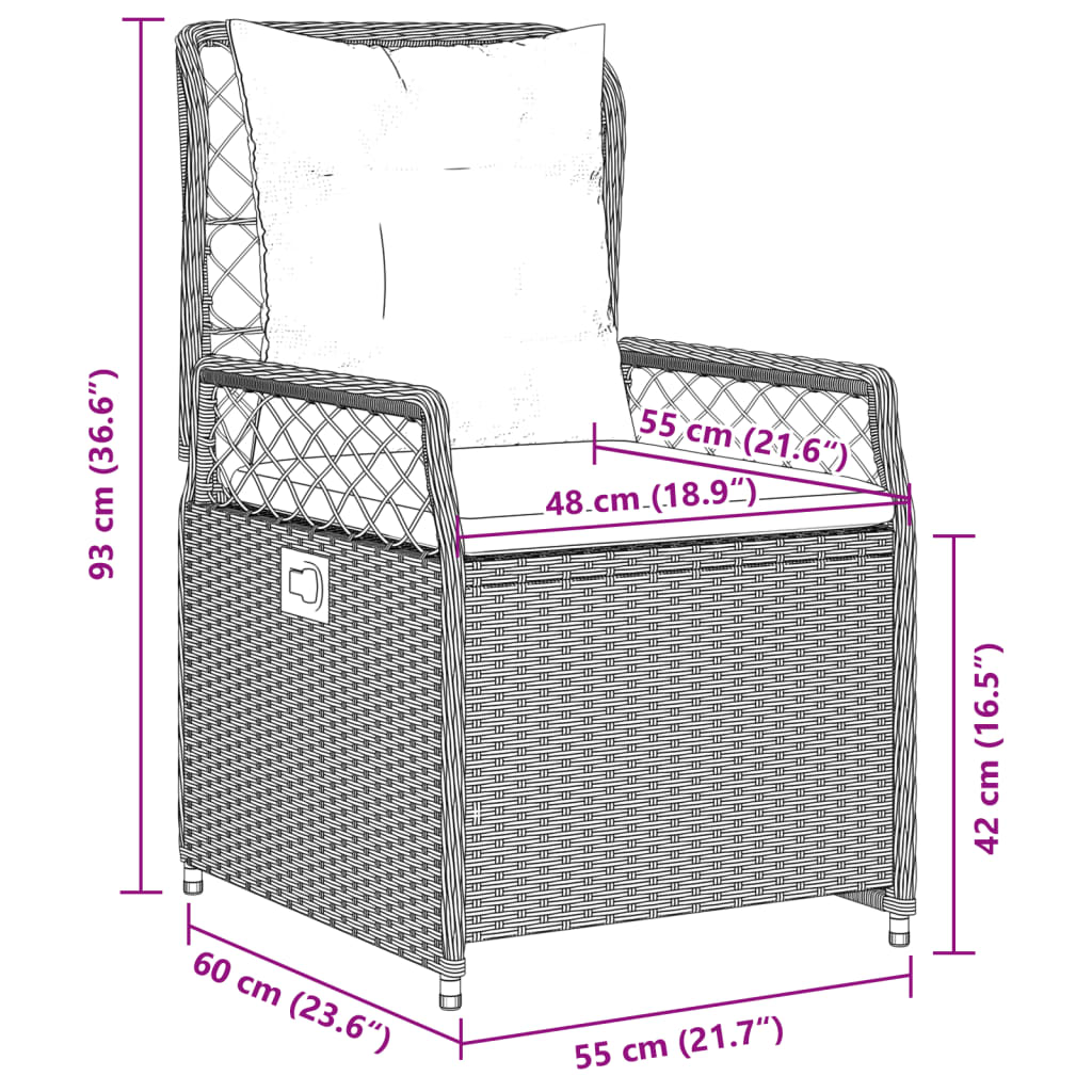 3-delige Tuinset met kussens poly rattan zwart