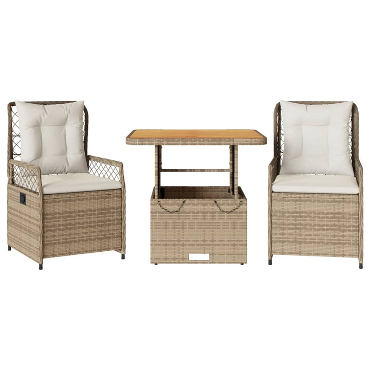 3-delige Tuinset met kussens poly rattan beige