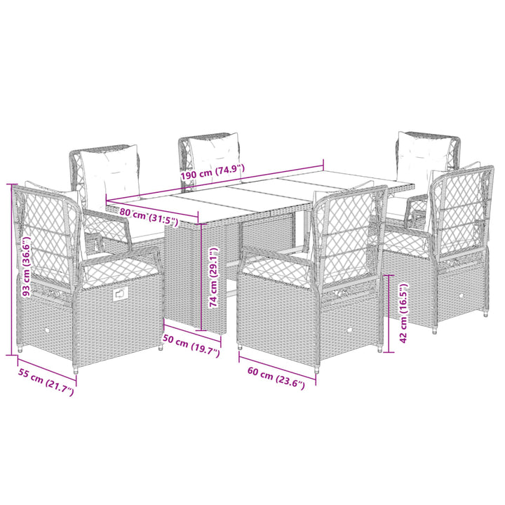 7-delige Tuinset met kussens poly rattan zwart