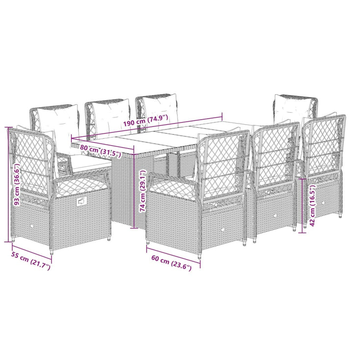 9-delige Tuinset poly rattan zwart