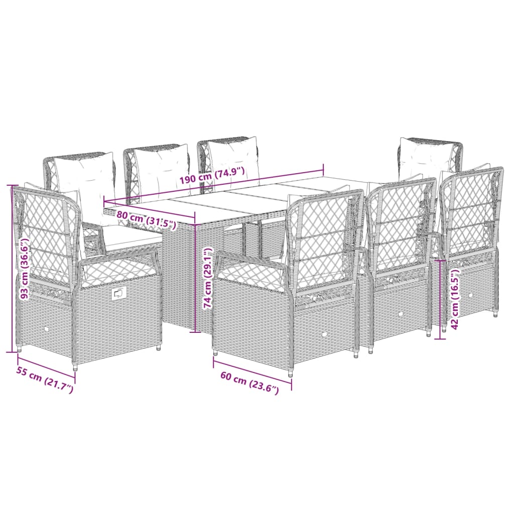 9-delige Tuinset poly rattan zwart