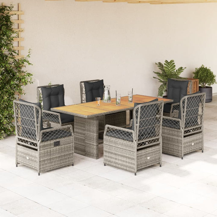 7-delige Tuinset met kussens poly rattan grijs