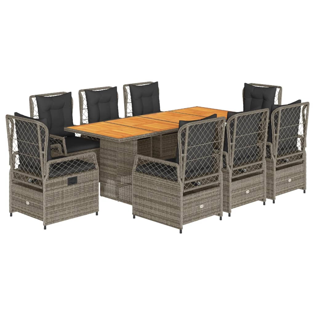 9-delige Tuinset met kussens poly rattan grijs