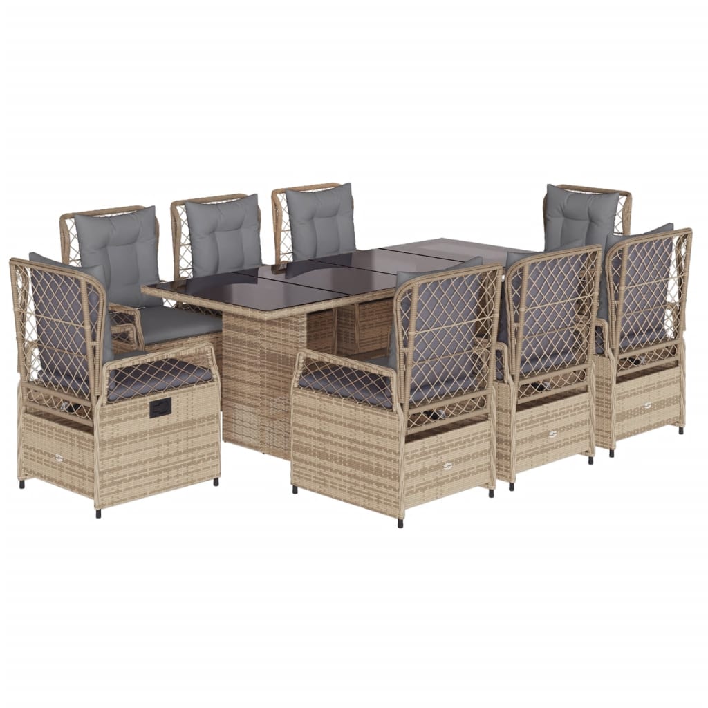 9-delige Tuinset met kussens poly rattan beige