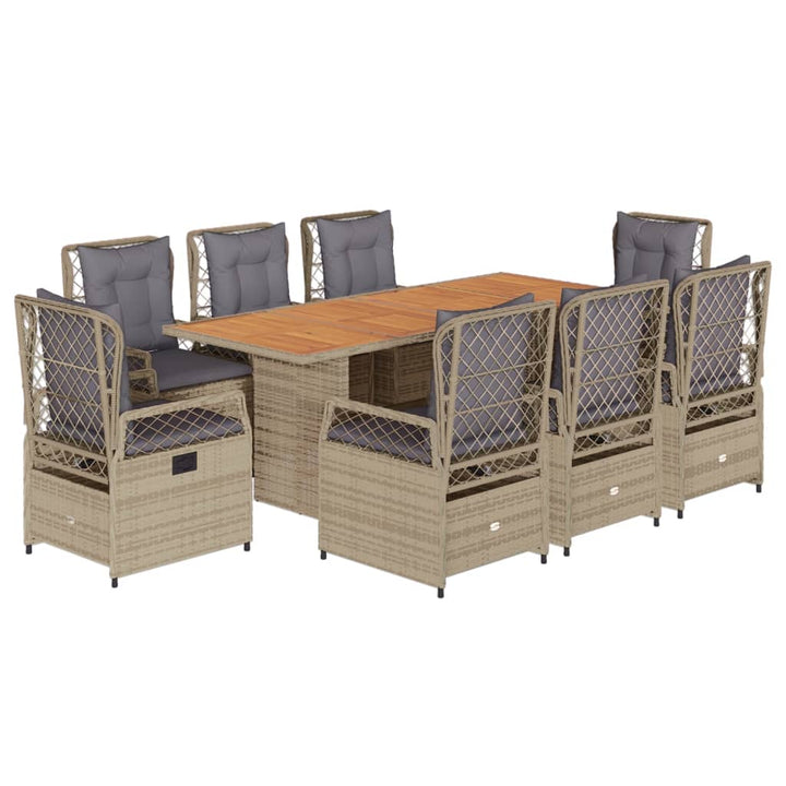 9-delige Tuinset met kussens poly rattan beige