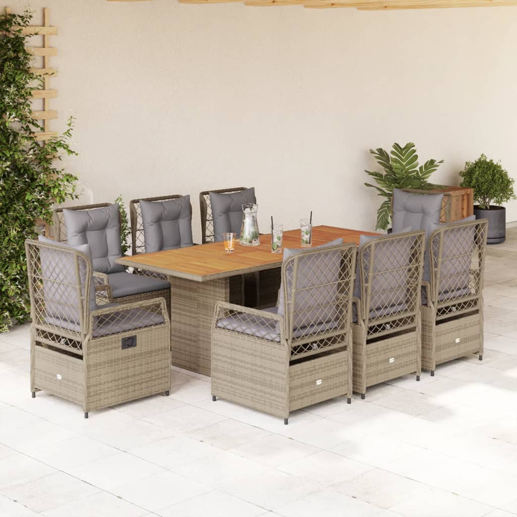 9-delige Tuinset met kussens poly rattan beige