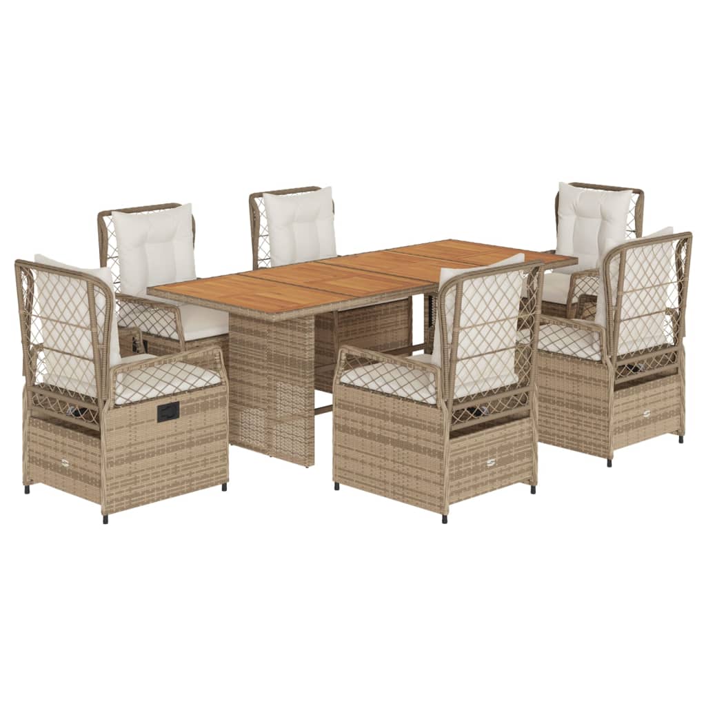 7-delige Tuinset met kussens poly rattan beige