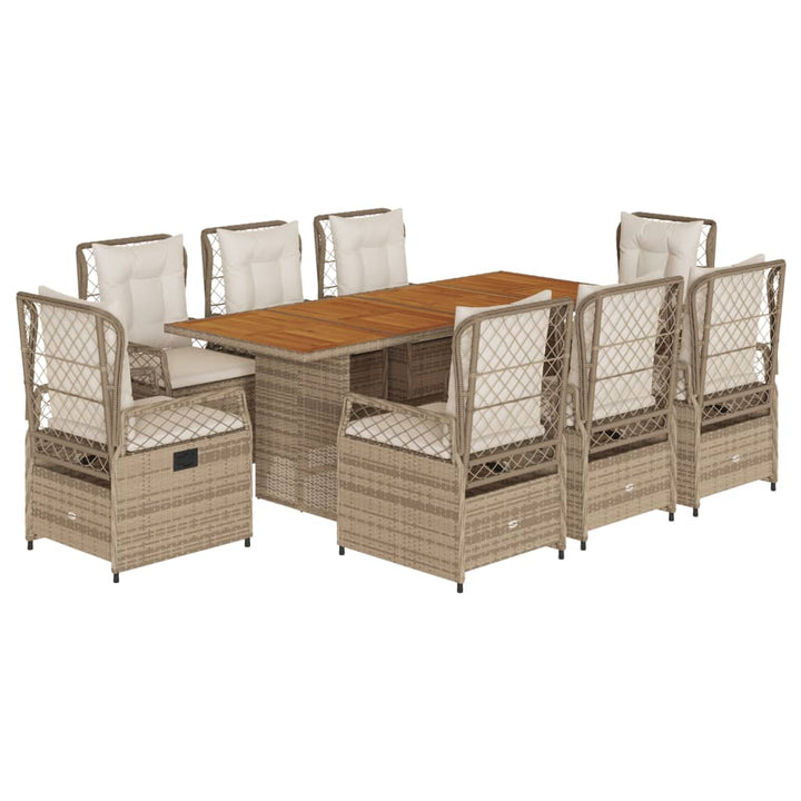 9-delige Tuinset met kussens poly rattan beige