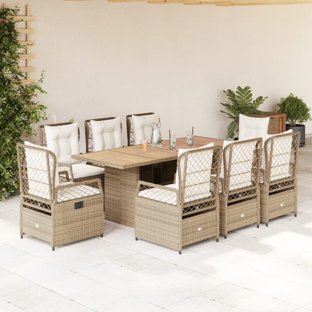 9-delige Tuinset met kussens poly rattan beige