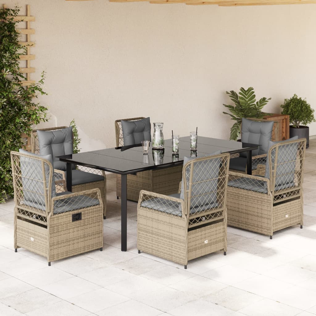 7-delige Tuinset met kussens poly rattan beige