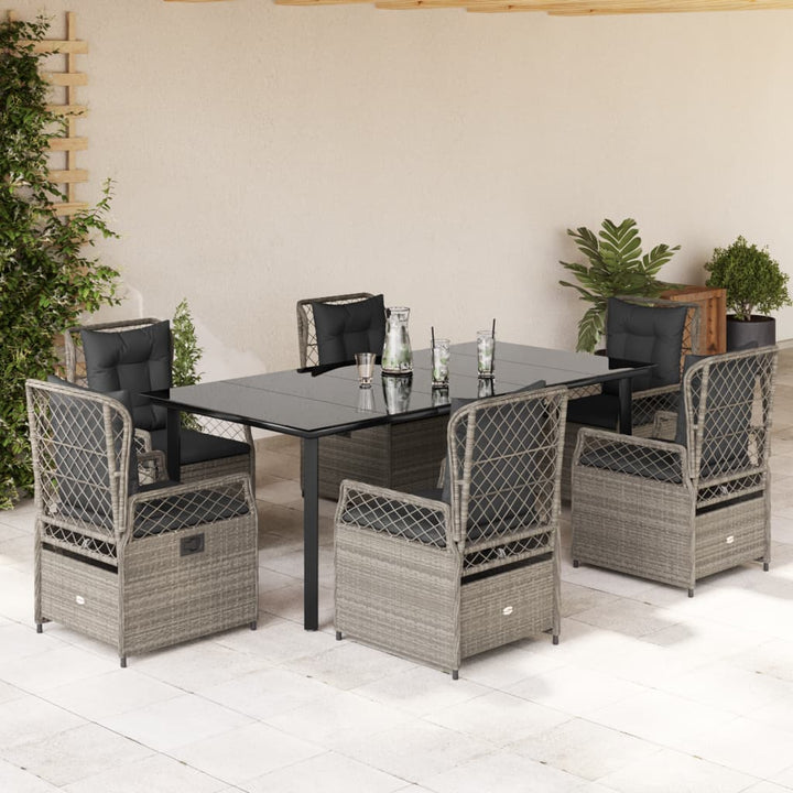 7-delige Tuinset met kussens poly rattan grijs