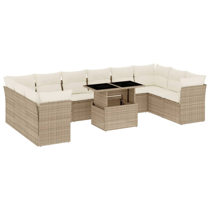 11-delige Tuinset met kussens poly rattan beige