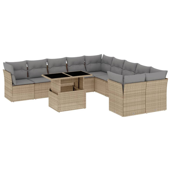 11-delige Tuinset met kussens poly rattan beige