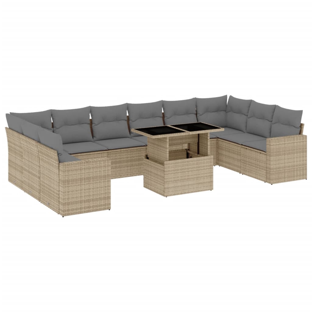 11-delige Tuinset met kussens poly rattan beige