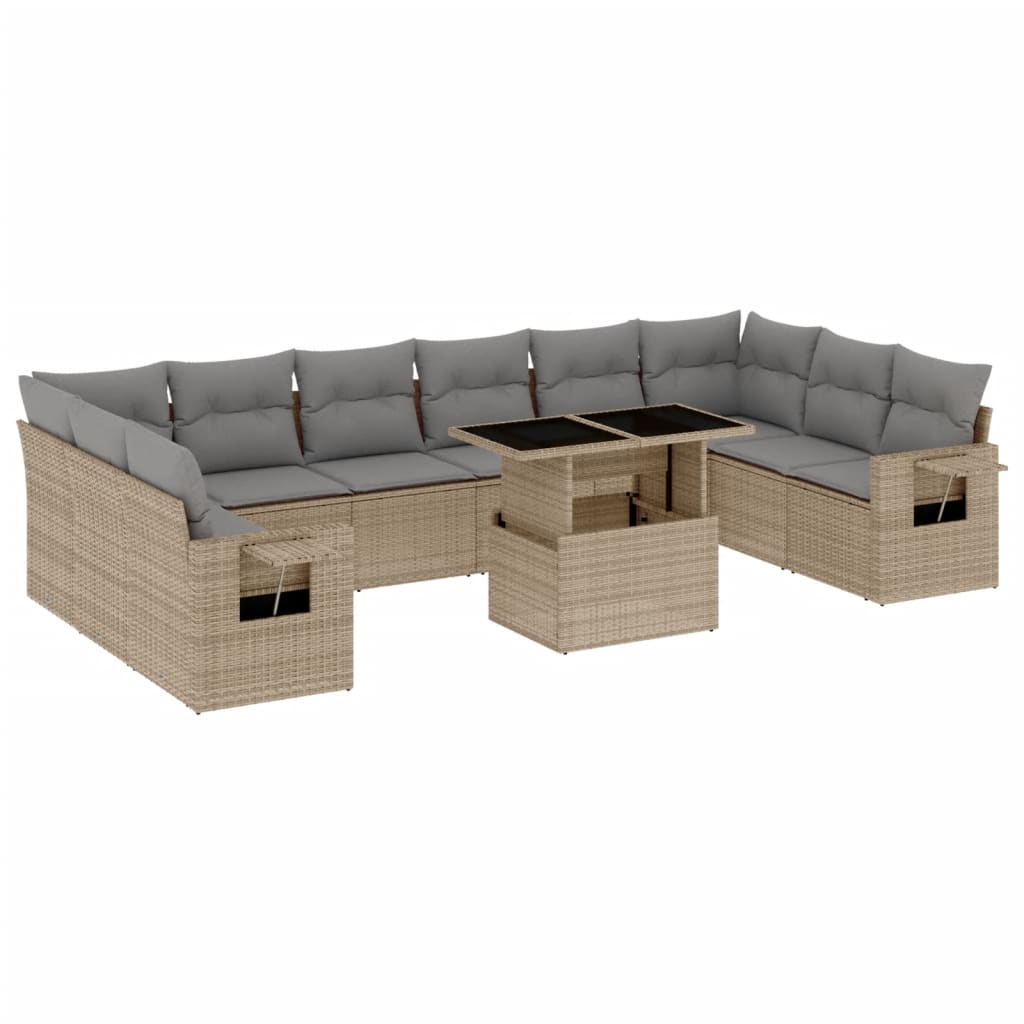 11-delige Tuinset met kussens poly rattan beige