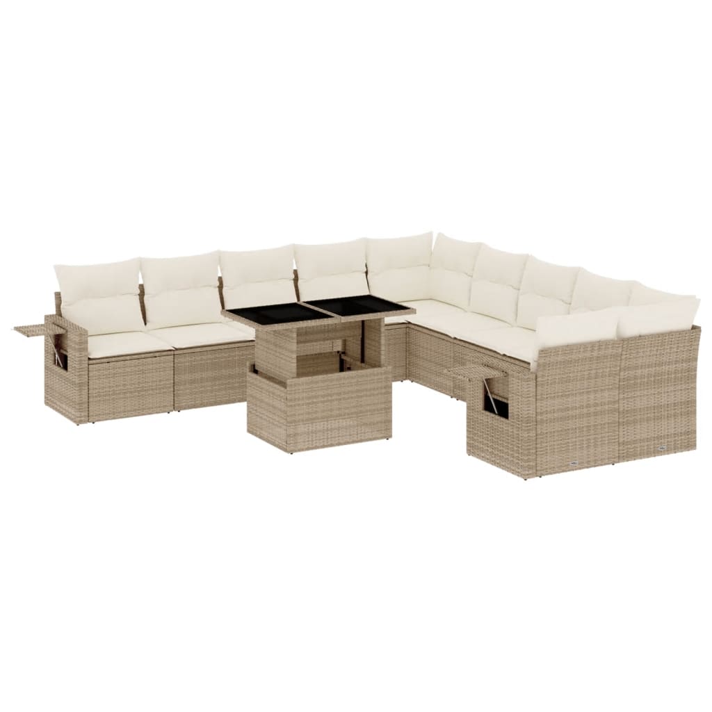 11-delige Tuinset met kussens poly rattan beige