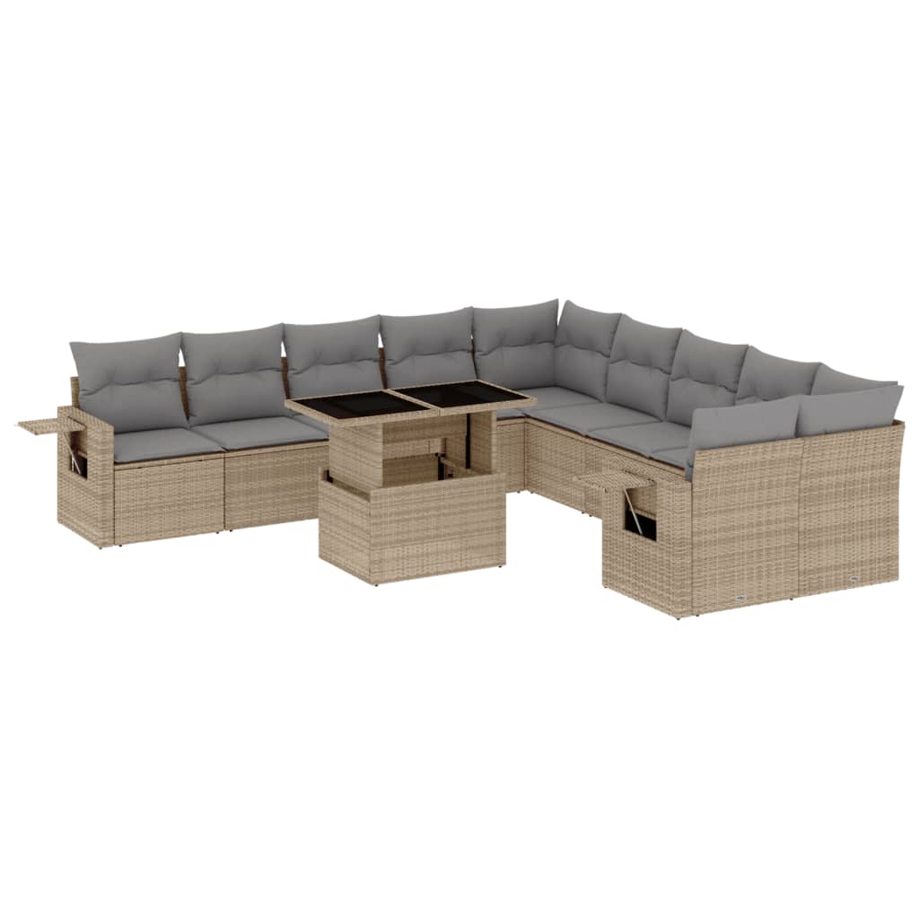 11-delige Tuinset met kussens poly rattan beige