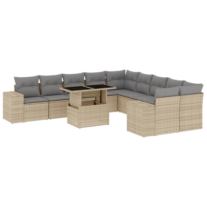 11-delige Tuinset met kussens poly rattan beige