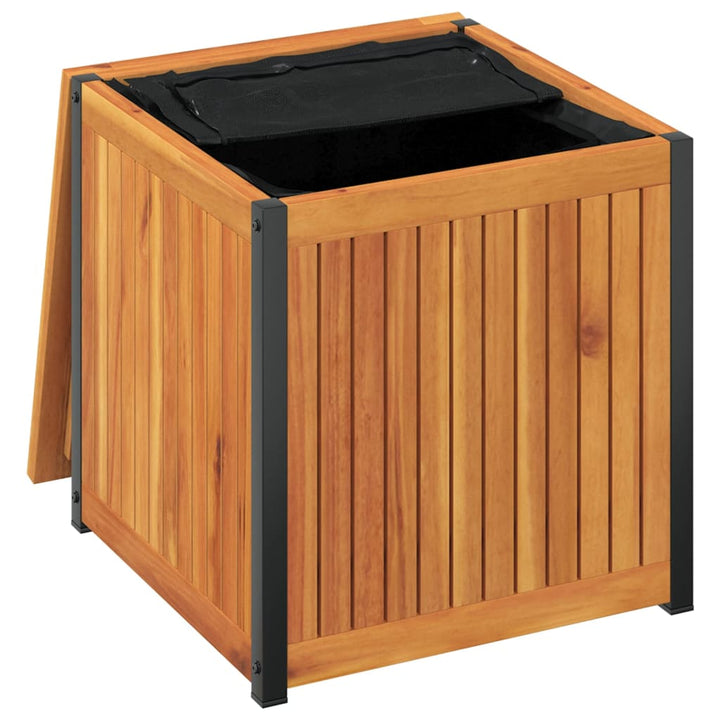 Kussenbox 45x45x45/53 cm massief acaciahout en staal