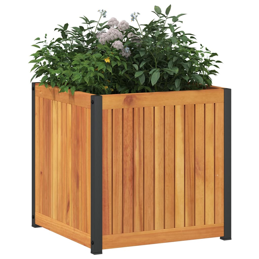 Plantenbak 45x45x44 cm massief acaciahout en staal