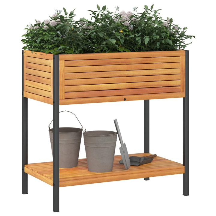 Plantenbak met schap 80x45x80 cm massief acaciahout en staal