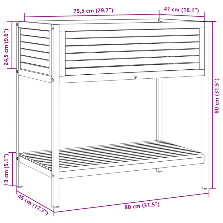 Plantenbak met schap 80x45x80 cm massief acaciahout en staal