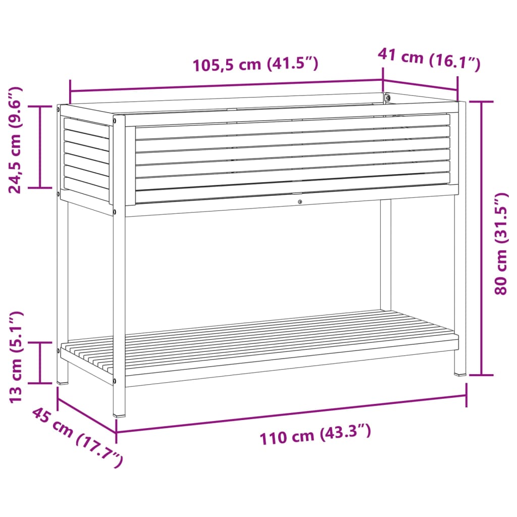 Plantenbak met schaap 110x45x80 cm massief acaciahout en staal