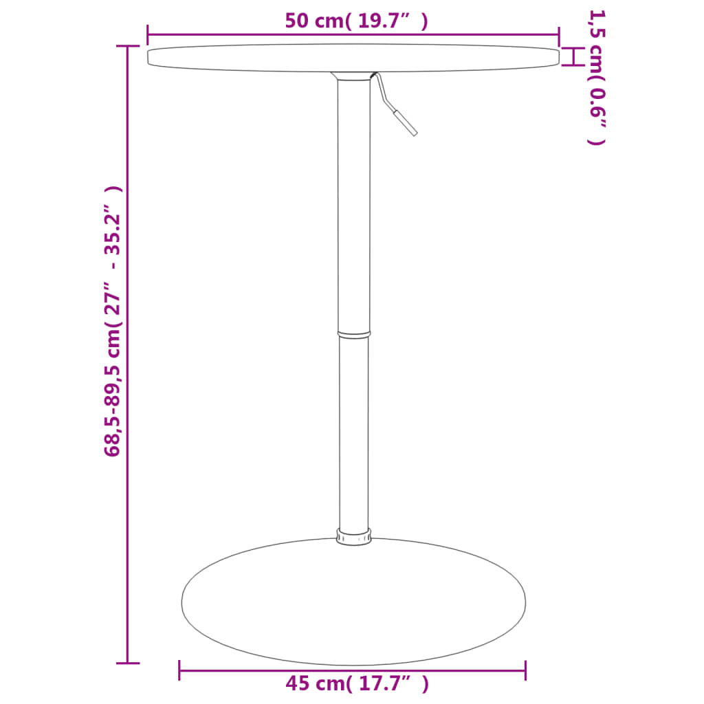 Bartafel ø˜ 50x89,5 cm massief eikenhout