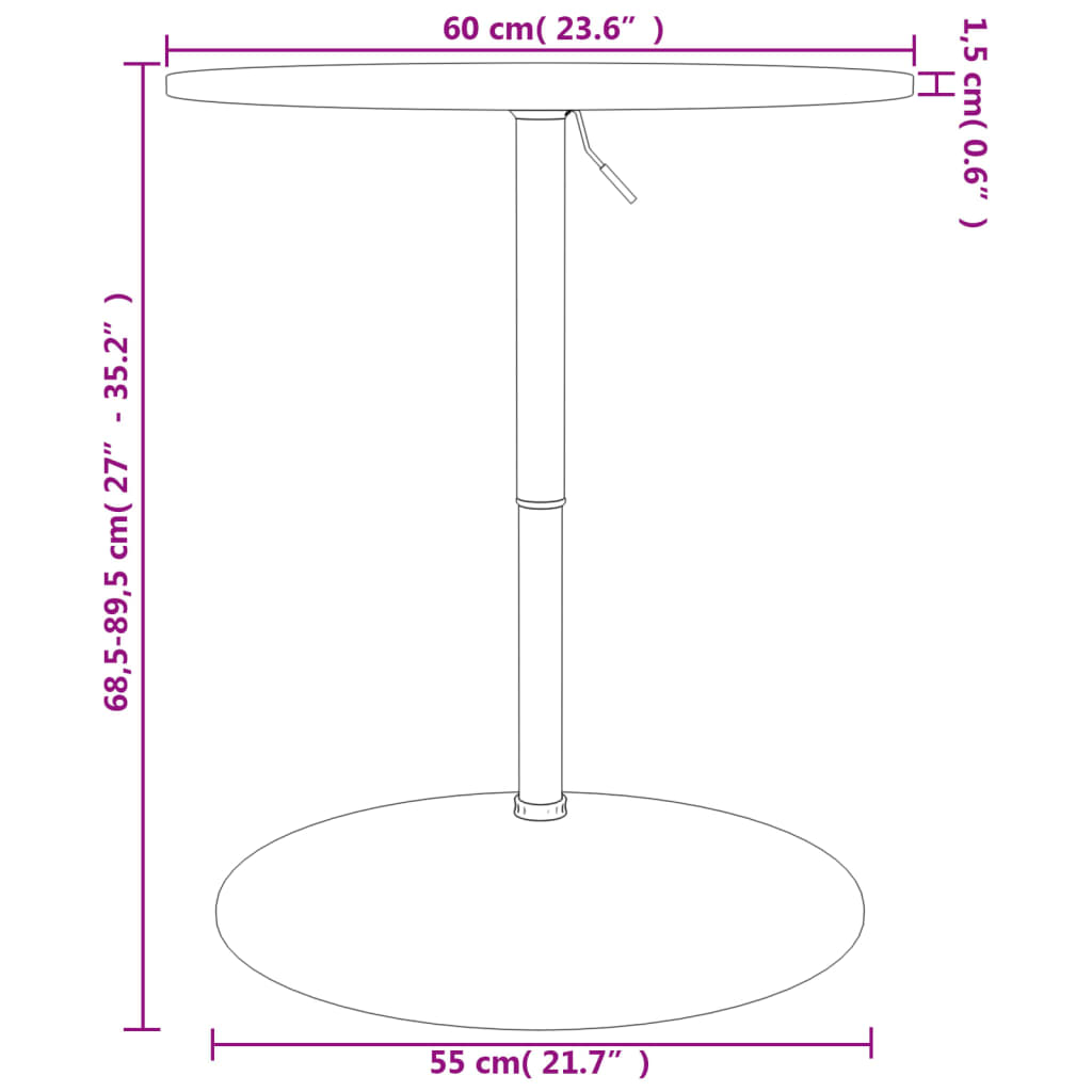 Bartafel ø˜ 60x89,5 cm massief eikenhout