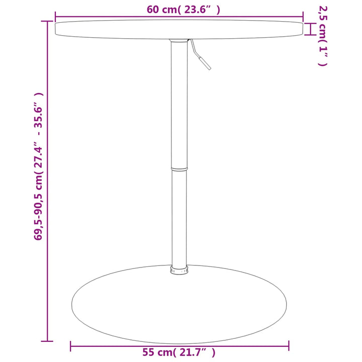 Bartafel ø˜ 60x90,5 cm massief eikenhout