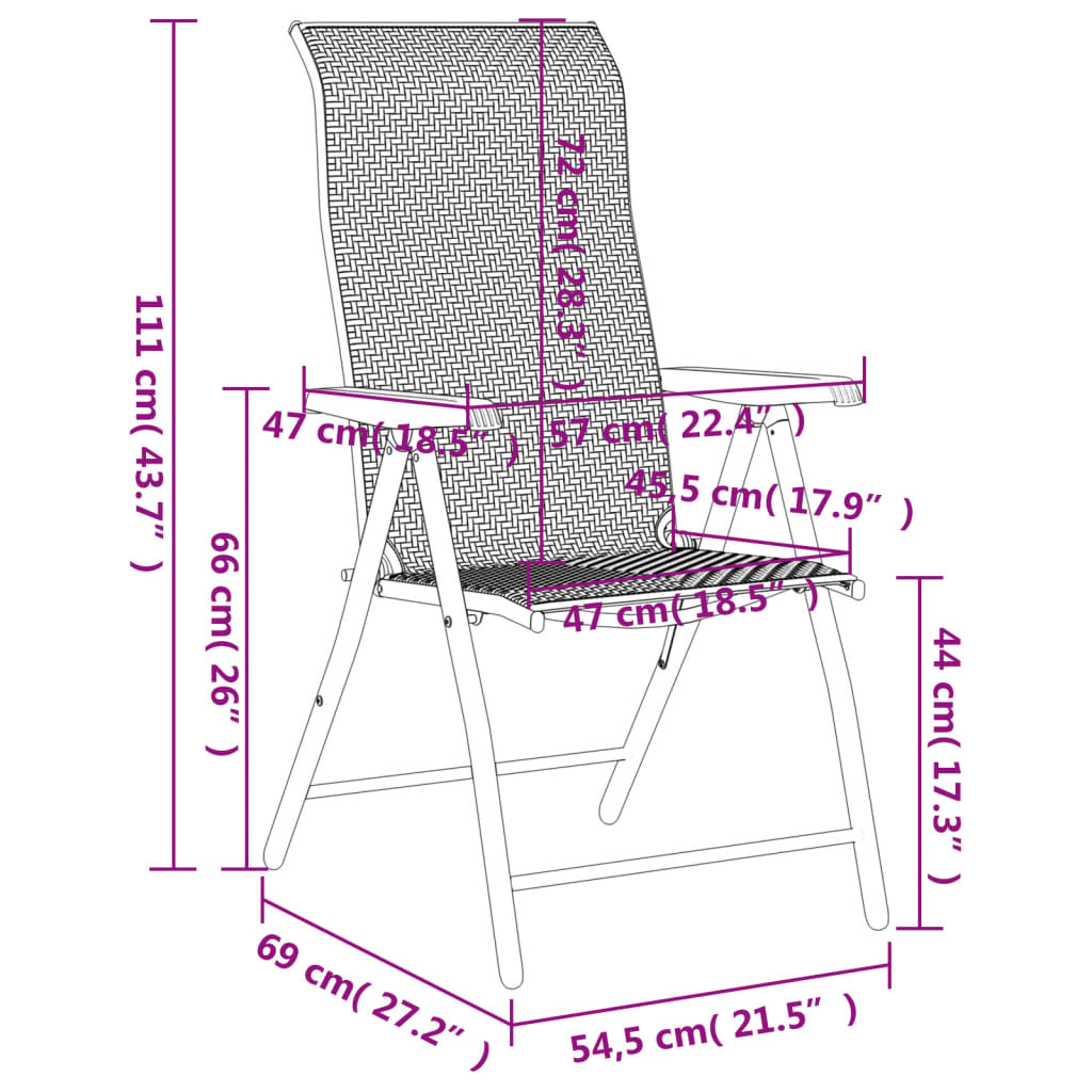 Tuinstoelen 8 st inklapbaar poly rattan zwarte koffiekleur