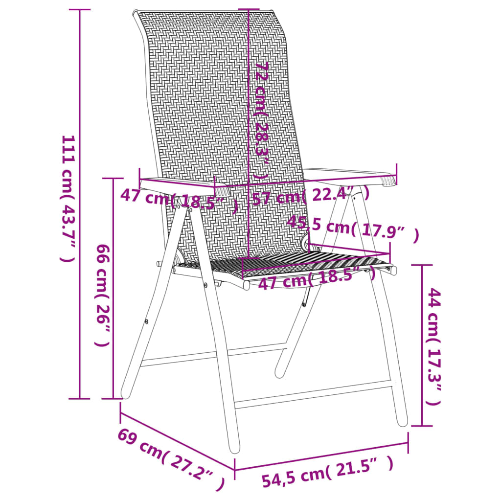 Tuinstoelen 8 st inklapbaar poly rattan grijs