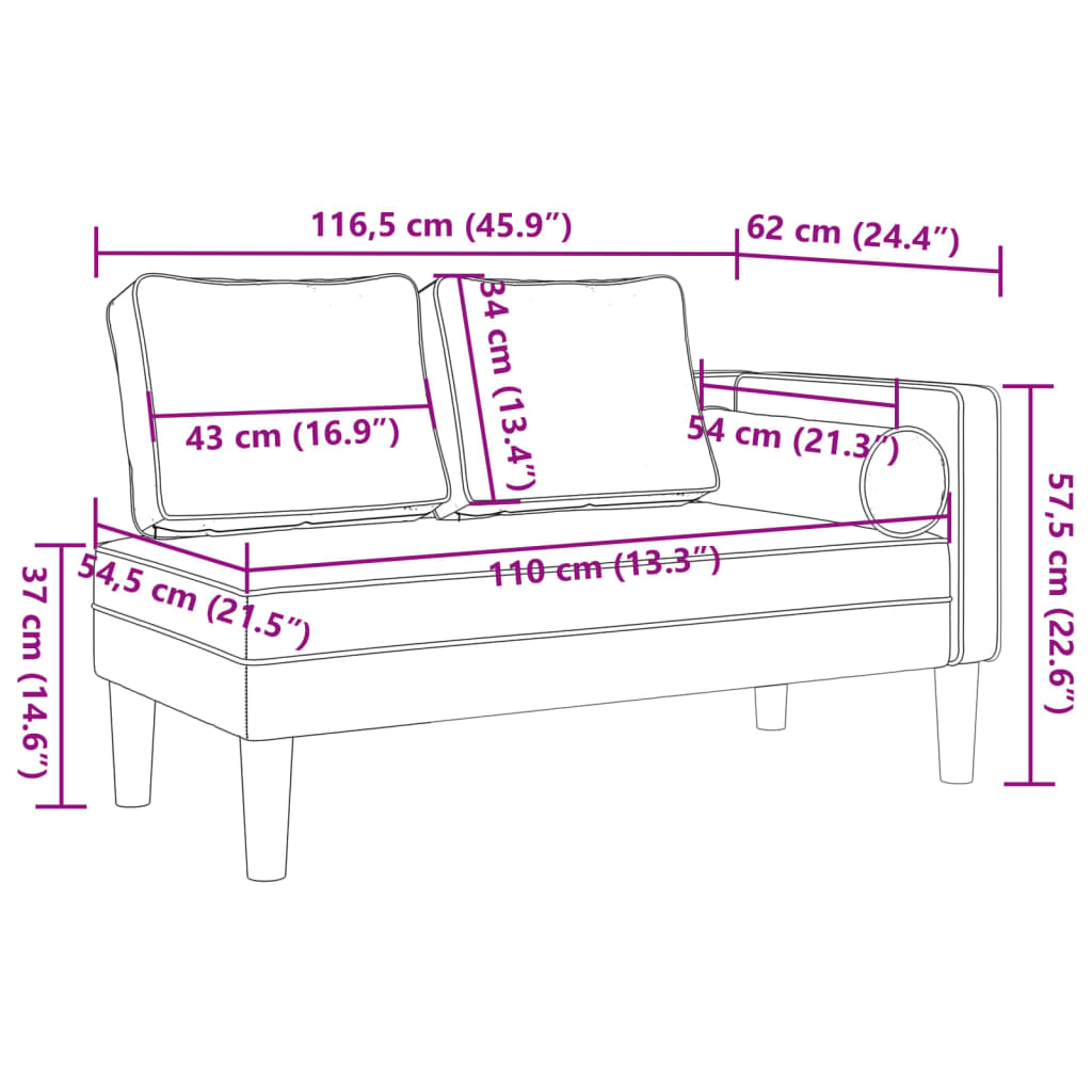 Chaise longue met kussens kunstleer zwart