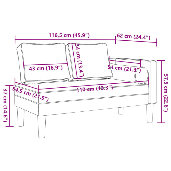 Chaise longue met kussens kunstleer zwart