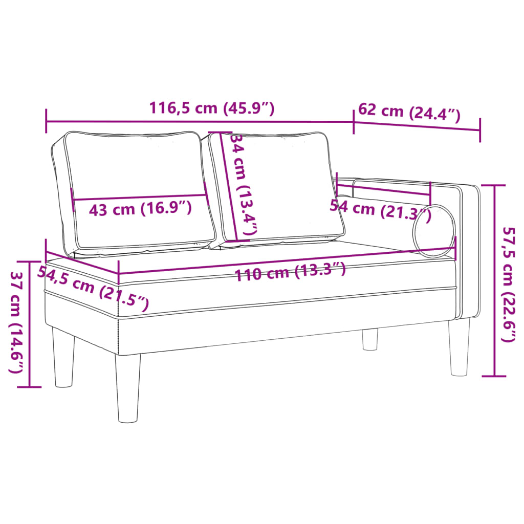 Chaise longue met kussens kunstleer cappuccino