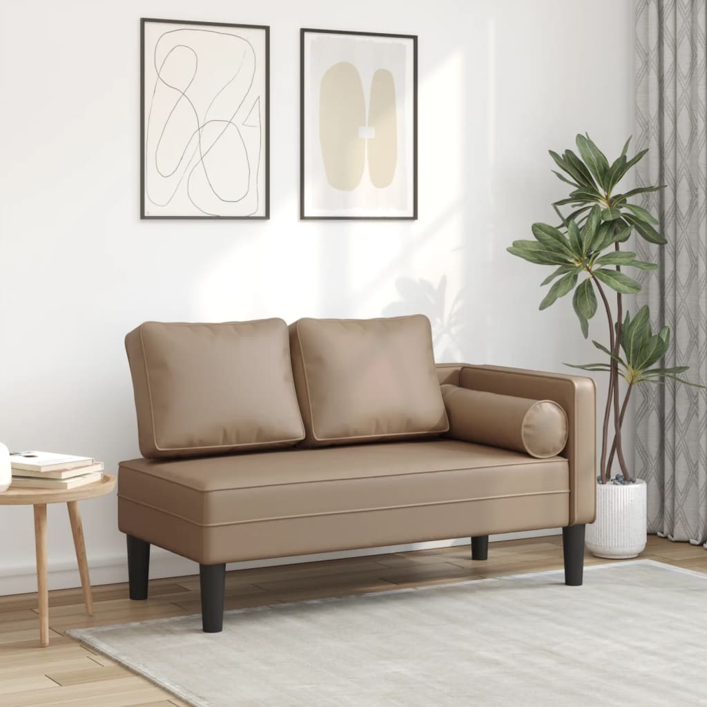 Chaise longue met kussens kunstleer cappuccino