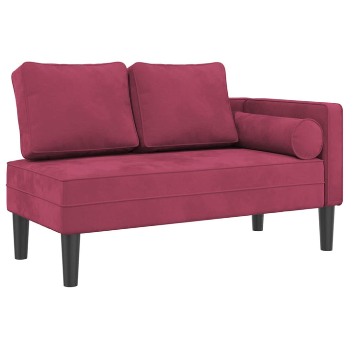 Chaise longue met kussens fluweel wijnrood