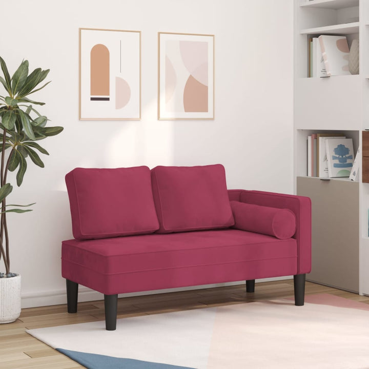 Chaise longue met kussens fluweel wijnrood