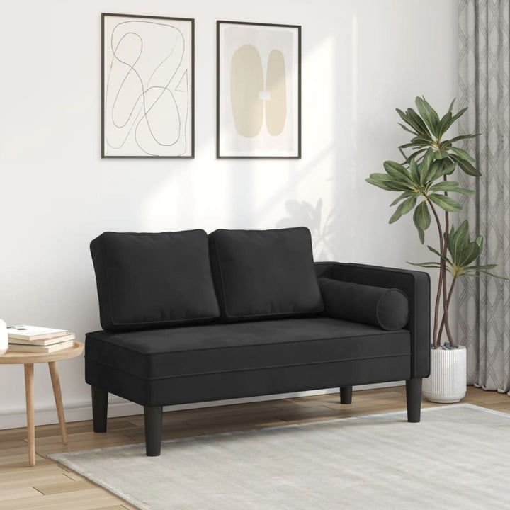 Chaise longue met kussens fluweel zwart