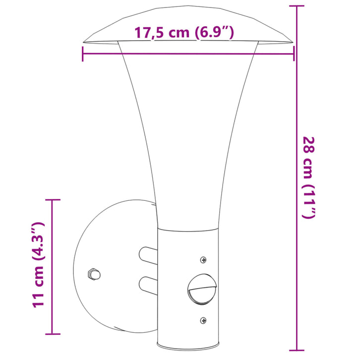 Buitenwandlamp met sensor roestvrij staal zwart