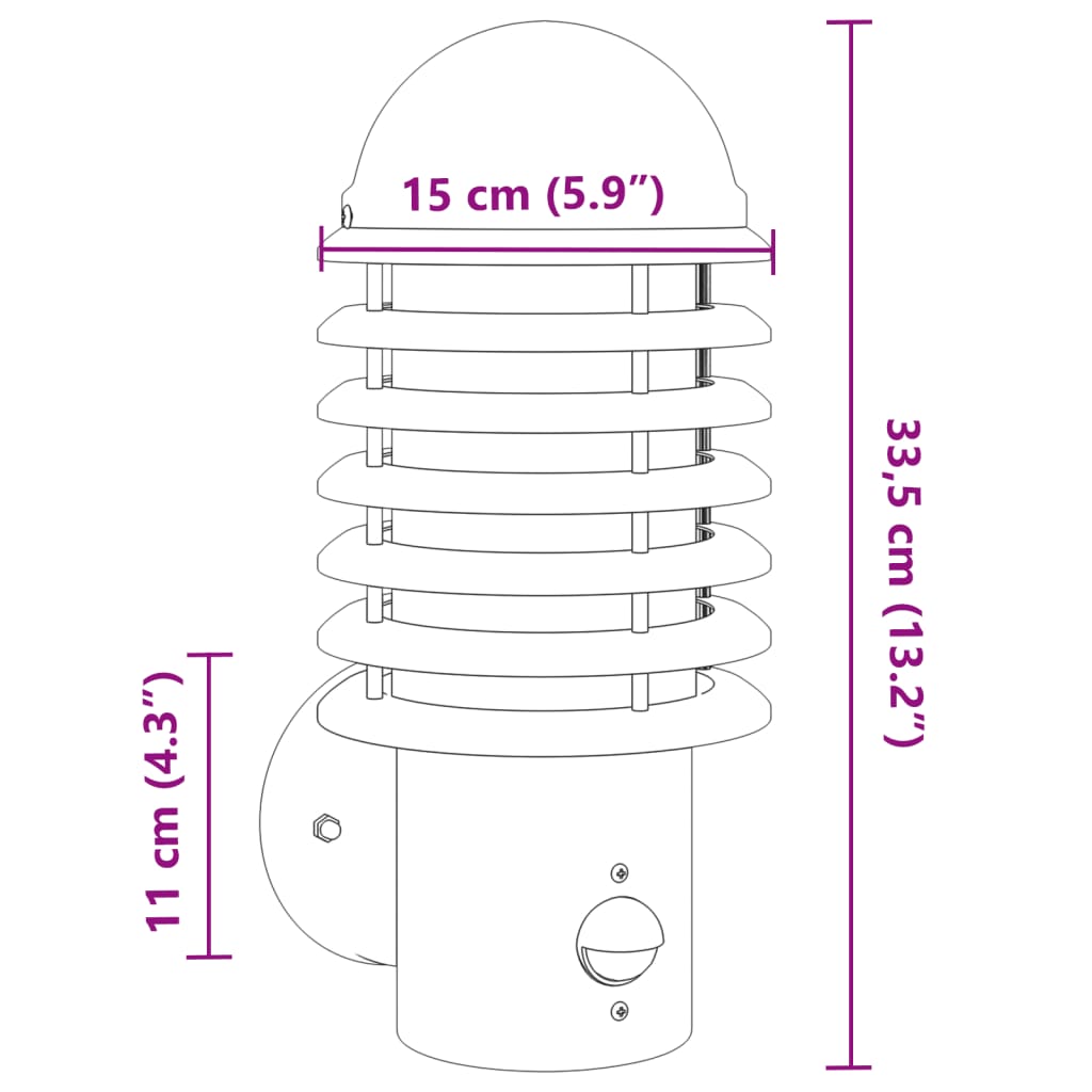 Buitenwandlamp met sensor roestvrij staal zwart