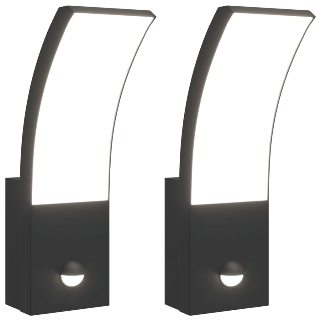 Buitenwandlampen 2 st LED met sensors gegoten aluminium zwart