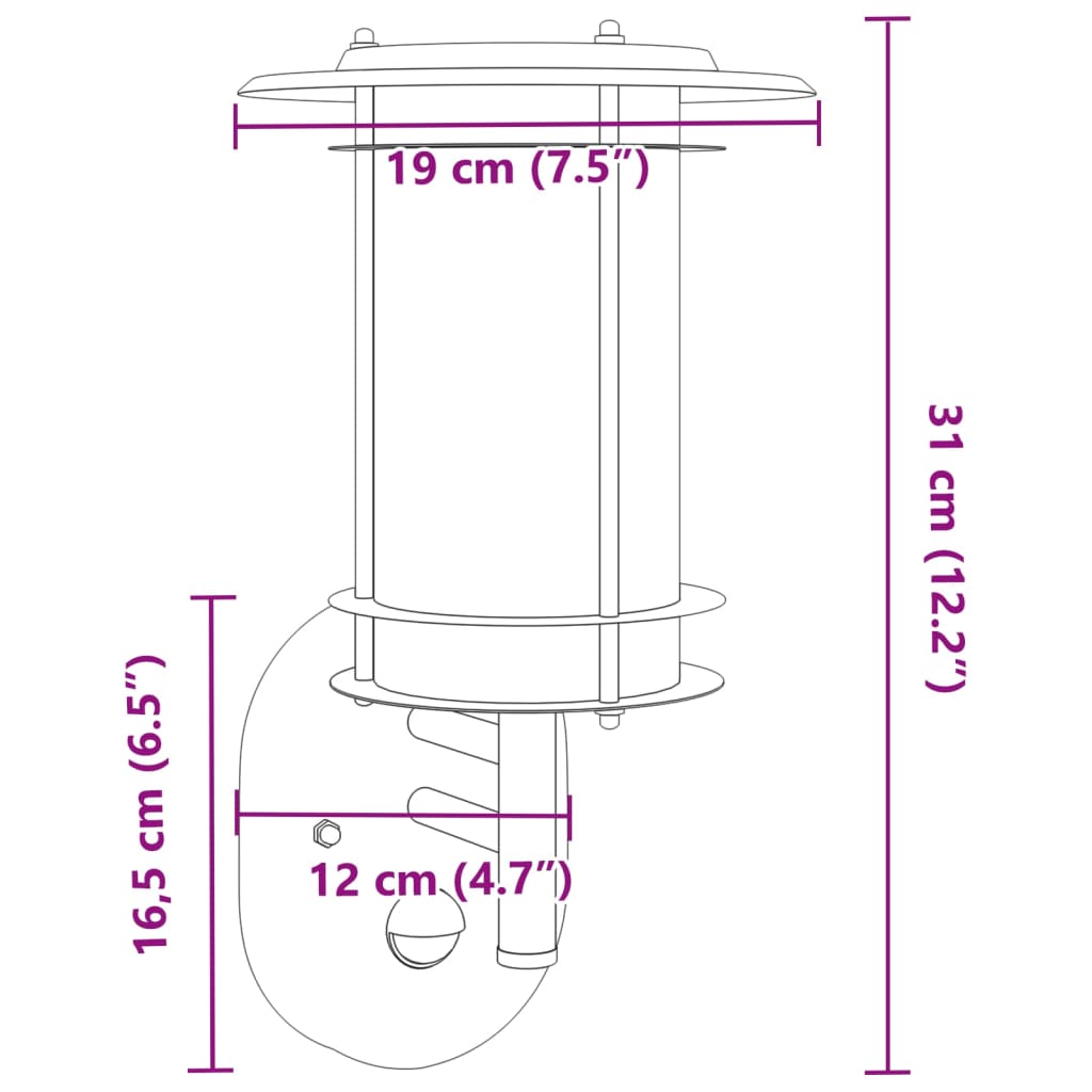 Buitenwandlamp met sensor roestvrij staal zwart