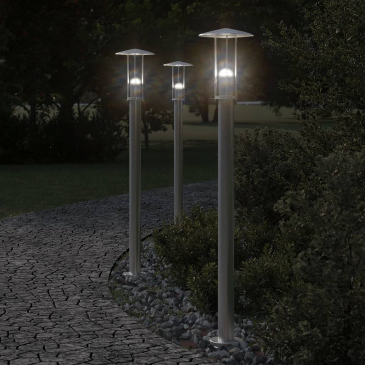 Vloerlamp voor buiten 3 st 100 cm roestvrij staal zilverkleurig