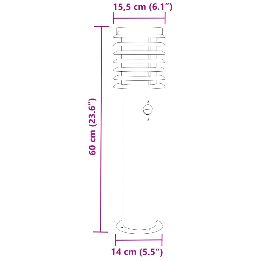 Vloerlamp voor buiten met sensor 60 cm roestvrijstaal zilver