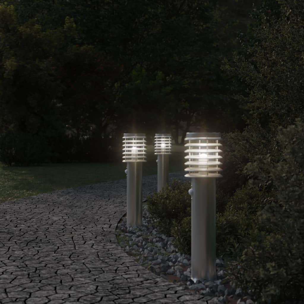 Buitenvloerlampen 3 st met sensors 60 cm roestvrijstaal zilver