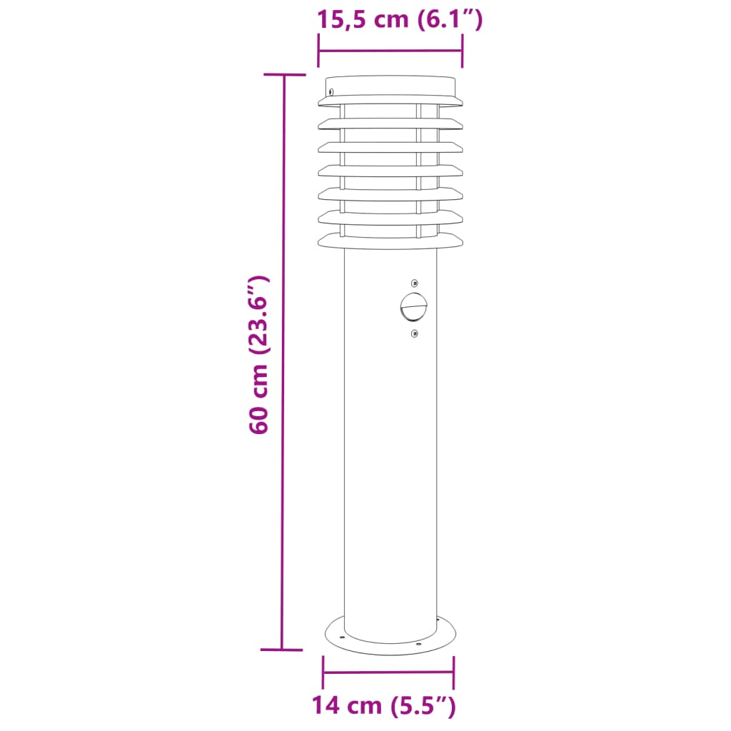 Buitenvloerlampen 3 st met sensoren 60 cm roestvrijstaal zilver