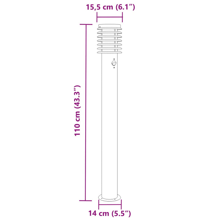 Vloerlamp voor buiten met sensor 110 cm roestvrijstaal zilver