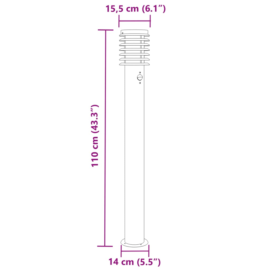 Buitenvloerlampen 3 st met sensors 110 cm roestvrijstaal zilver